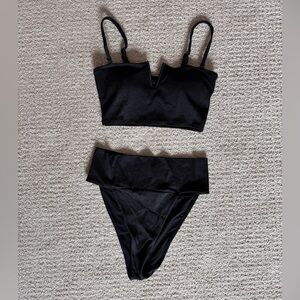 Aerie Shine Pique V Bandeau Bikini Top (S) and Banded High Cut Cheeky Bottom (M)